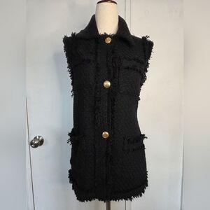 Zara Black Tweed Sleeveless Vest with Gold-Tone Buttons